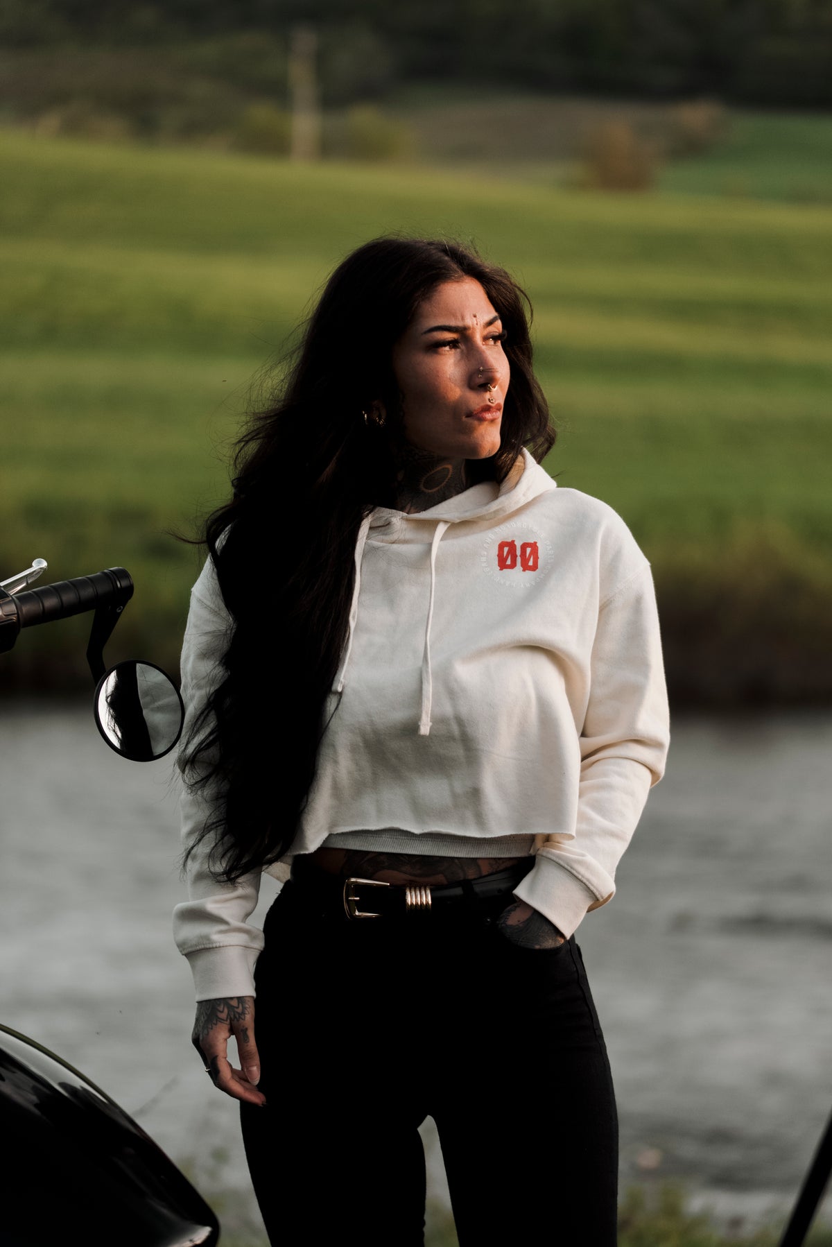 CROP HOODIE | ØØ MOTORCYCLE | BONE