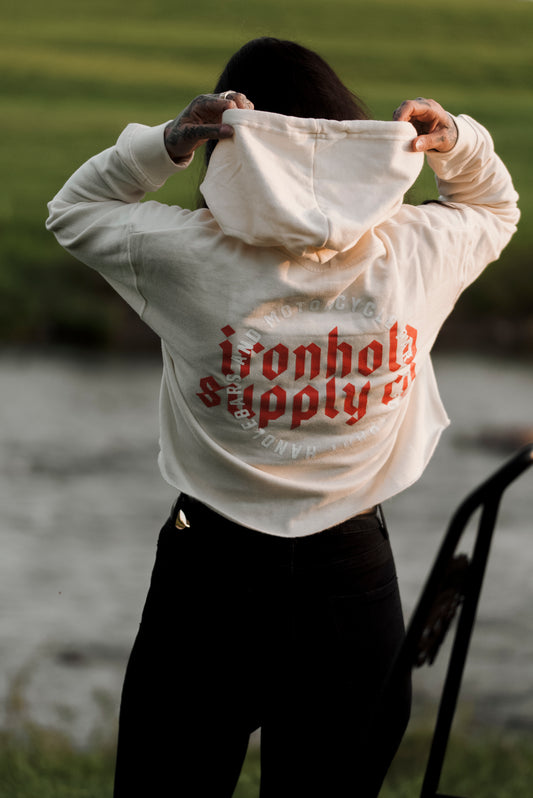 CROP HOODIE | ØØ MOTORCYCLE | BONE